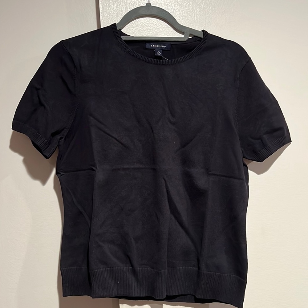 Lands End navy knit short sleeve sweater shirt